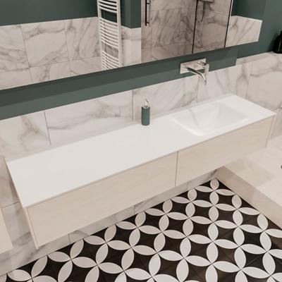 Mondiaz Lush Cloud badmeubel underlayment 180 cm 2 lades solid surface enkele spoelbak rechts zonder kraangat