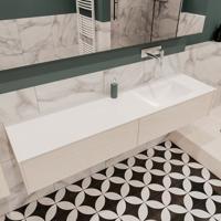Mondiaz Lush Cloud badmeubel underlayment 180 cm 2 lades solid surface enkele spoelbak rechts zonder kraangat - thumbnail