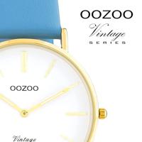 OOZOO C20225 Horloge Vintage staal-leder goudkleurig-lichtblauw 40 mm - thumbnail