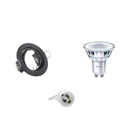 GU10 Inbouwspot Set - Mat Zwart - Inbouw Rond - Kantelbaar - Philips - CorePro 840 36D - Dimbaar - 4W - Natuurlijk Wit 4000K - Ø83mm