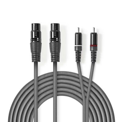 XLR-Audiokabel | 2x XLR 3-pins female - 2x RCA male | 3,0 m | Grijs XLR-Audiokabel | 2x XLR 3-pins female - 2x RCA male | 3,0 m | Grijs