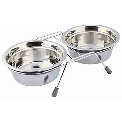 TRIXIE VOER / WATERBAK-SET KLAPPERBESCHERMING RVS / METAAL GRIJS 2X900 ML