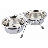 TRIXIE VOER / WATERBAK-SET KLAPPERBESCHERMING RVS / METAAL GRIJS 2X900 ML - thumbnail