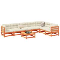 8-delige Loungeset met kussens massief grenenhout wasbruin - thumbnail