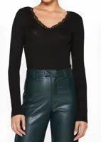 Dames shirt Kant lange mouw - Barbera - Kanten dames ondershirt - Viscose - XS - Zwart - thumbnail