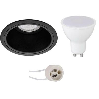 Dimbare LED Spot Set GU10 - Inbouw Rond Mat Zwart - 6W Warm Wit - Ø90mm