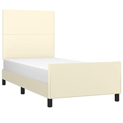 Bedframe met hoofdbord kunstleer crèmekleurig 90x200 cm