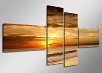 Schilderij - Zon, Zee, Strand, Oranje, 160X70cm, 4luik - thumbnail