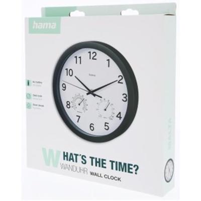 Hama Wandklok Malta met Thermo-Hygrometer Tikt Niet 25 cm Zwart/Wit