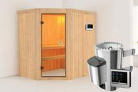 Karibu | Sauna Saja | Bronzeglas Deur | Biokachel 3,6 kW Externe Bediening - thumbnail
