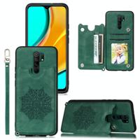 Voor Xiaomi Redmi 9 Mandala Embossed PU + TPU Case met Holder & Card Slots & Photo Frame & Strap(Groen) - thumbnail