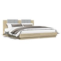Bedframe met hoofdbord en LED sonoma eikenkleurig 200x200 cm - thumbnail