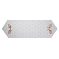 Clayre & Eef Tafelloper 50x160 cm Wit Bruin Katoen Konijn Tafelkleed - thumbnail