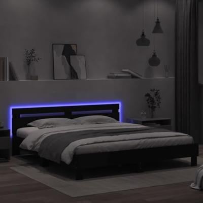 Bedframe met hoofdeinde en LED-verlichting zwart 160x200 cm