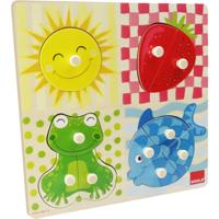 Goula puzzel - houten knopjespuzzel 4 kleuren - 4 stukjes - thumbnail