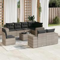 9-delige Loungeset met kussens poly rattan lichtgrijs - thumbnail