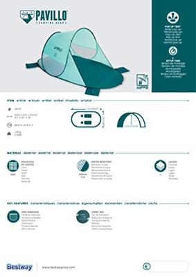 Bestway Tent Polyester Glasvezel UPF 80+ 200x120x90 cm Camping en Strand 68107 Bestway Tent Polyester Glasvezel UPF 80+ 200x120x90 cm Camping en Strand 68107