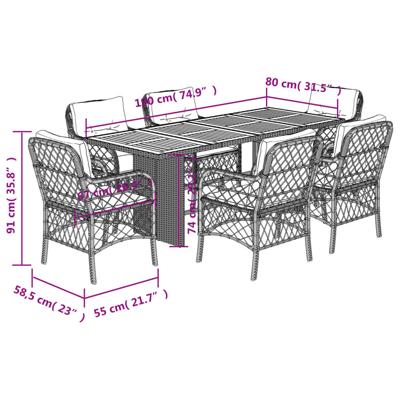 7-delige Tuinset met kussens poly rattan zwart