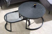 Design salontafel set van 2 ELEGANCE 70cm zwart grijs marmer metalen frame - 43641 - thumbnail