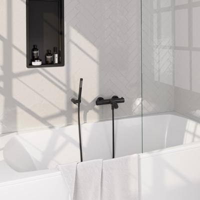 Brauer Stripe opbouw baddouche thermostaatkraan SET 03 met wandhouder en staaf handdouche en doucheslang mat zwart