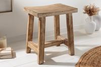 Stevige kruk FINCA 45cm beige mangohout handgemaakt Boho Shabby Chic - 43669 - thumbnail