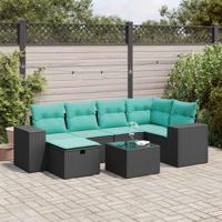 7-delige Loungeset met kussens poly rattan zwart - thumbnail