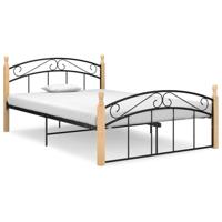 Bedframe metaal en massief eikenhout zwart 140x200 cm - thumbnail