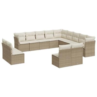12-delige Loungeset met kussens poly rattan beige