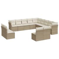 12-delige Loungeset met kussens poly rattan beige - thumbnail