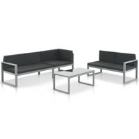 3-delige Loungeset met kussens aluminium zwart - thumbnail