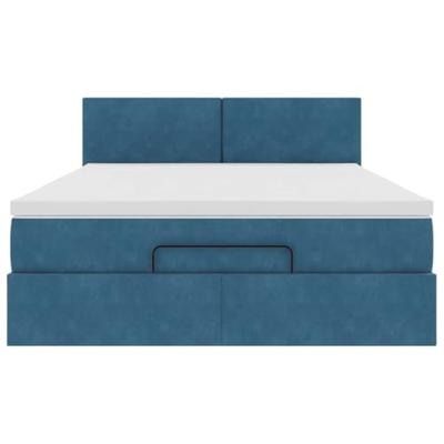 Ottoman bed met matras 140x190cm fluweel donkerblauw