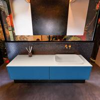 Badkamermeubelset Mondiaz Erin 150 cm met 2 Lades met RIDGE Wastafel Rechts Linen Zonder Kraangaten Greeploos Mat Jeans - thumbnail