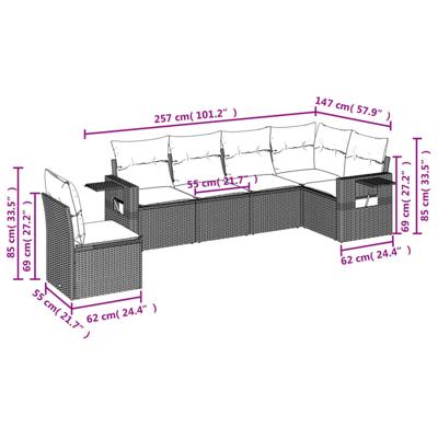 6-delige Loungeset met kussens poly rattan bruin - thumbnail