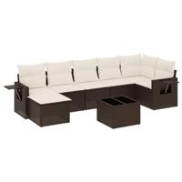 8-delige Loungeset met kussens poly rattan bruin - thumbnail