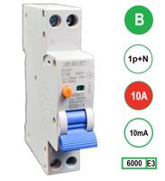Aardlekautomaat 10A B Kar 10mA 2 polig 18mm breed Kema Keur 230V automaat en aardlek in een module - thumbnail