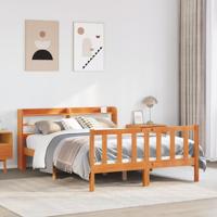 Bedframe met hoofdbord massief grenenhout wasbruin 150x200 cm - thumbnail