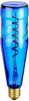 LED lamp in een blauwe bierfles en met een spiraalvormige LED gloeidraad E27 fitting