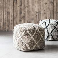 MUST Living Poef 'Princess' 40cm, kleur Wit / Beige - thumbnail