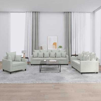 3-delige Loungeset met kussens fluweel lichtgrijs