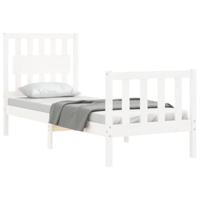 Bedframe met hoofdbord massief hout wit - thumbnail