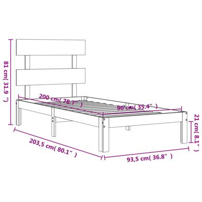 Bedframe met hoofdbord massief hout