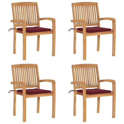 Tuinstoelen stapelbaar 4 st met kussens massief teakhout