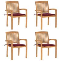 Tuinstoelen stapelbaar 4 st met kussens massief teakhout - thumbnail