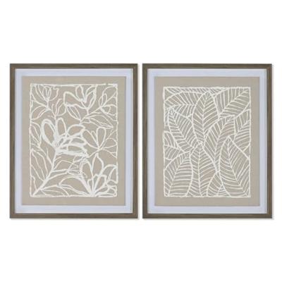 Home ESPRIT Canvas, wit, beige, urban plantenblad, 50 x 4 x 60 cm (2 stuks)