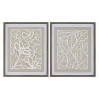 Home ESPRIT Canvas, wit, beige, urban plantenblad, 50 x 4 x 60 cm (2 stuks) - thumbnail
