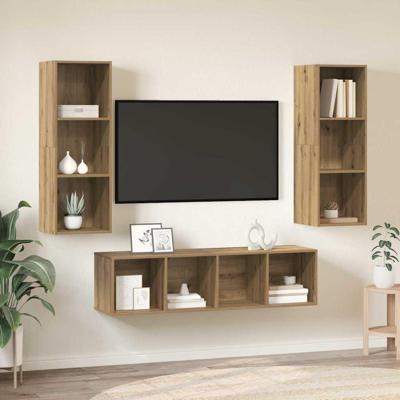 TV-kast set 3 pcs artisanaal eikenkleurig 37 x 37 x 142.5 cm