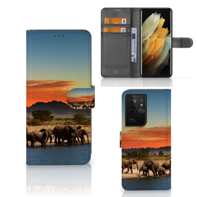 Samsung Galaxy S21 Ultra | Telefoonhoesje | Met pasjeshouder | Olifanten