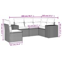 5-delige Loungeset met kussens poly rattan lichtgrijs - thumbnail