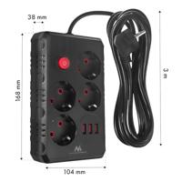 Maclean stekkerdoos, 4-polige verlengkabel + 3xUSB, 110-240V AC 50/60Hz, 2,1A max 2500W, 3m, zwart, MCE393 B - thumbnail