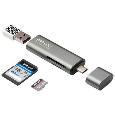 PNY R-TC-UA-3N1E01-RB Externe geheugenkaartlezer USB-C 3.2 Gen 1 Metallic